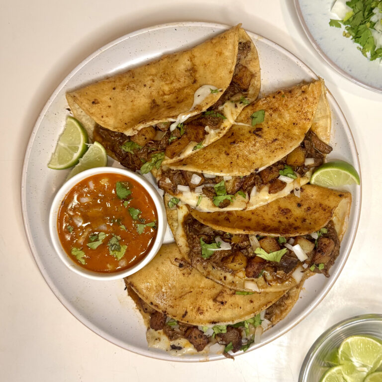Quesabirria Potato Tacos with Oaxaca Cheese